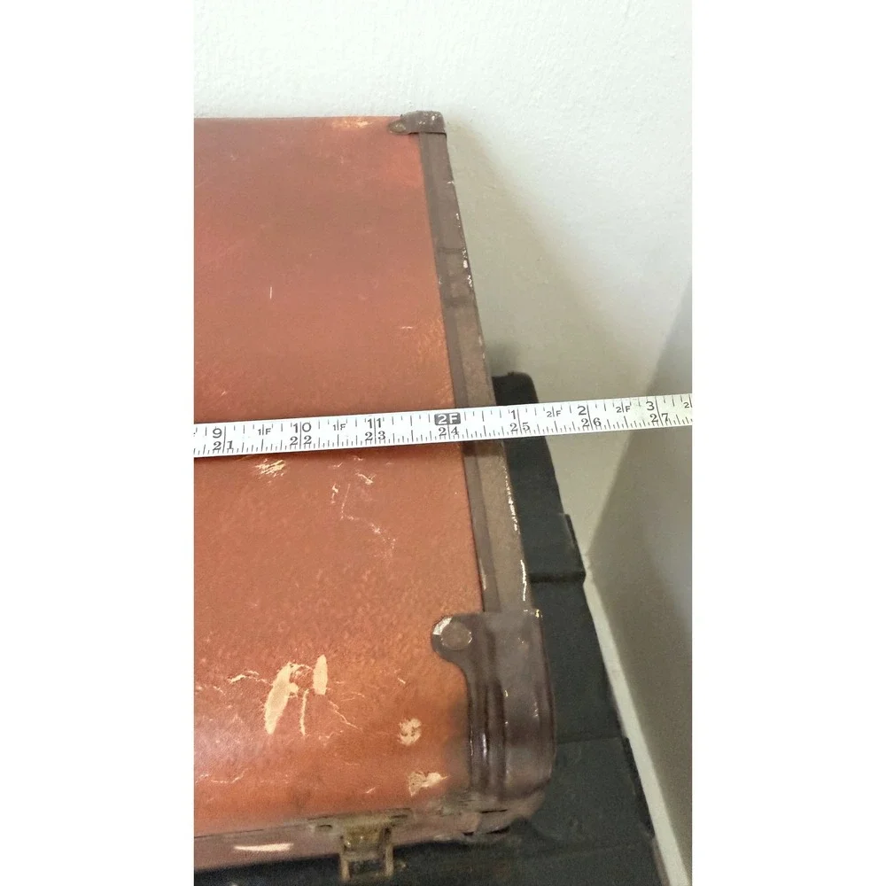 Vintage Burnt Orange Hard Shell Suitcase with Key Metal Trim